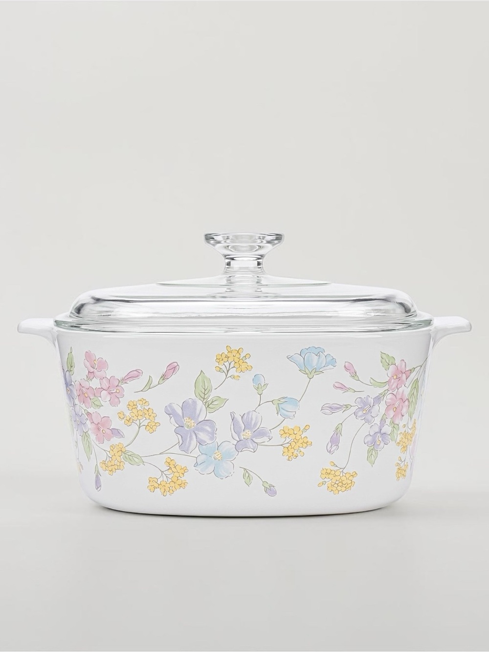 Vtg CorningWare Pastel Bouquet 3L Casserole Dish A-3-B w/ Pyrex Lid A-9-C Floral